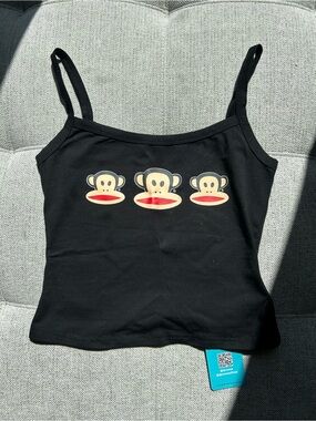 Paul Frank Black Spaghetti-Strap Tank with Triple Monkey Faces